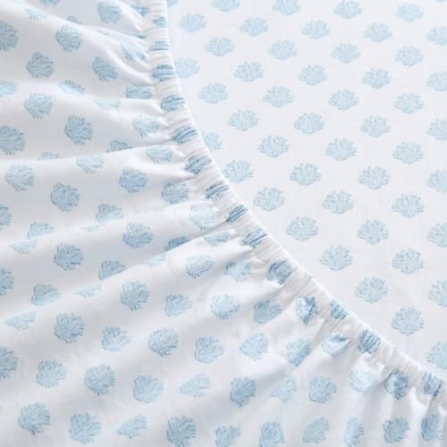 Image of Nautica - Sheet Set, Breathable & Cooling Microfiber Bedding with Matching Pillowcases, Deep Pocket, Fully Elasticized (Coastal Coral Ocean Breeze Blue, Full)