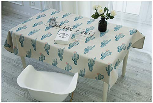 Nappe cactus 110x170cm nappe coton lin rectangulaire beige blanc bleu