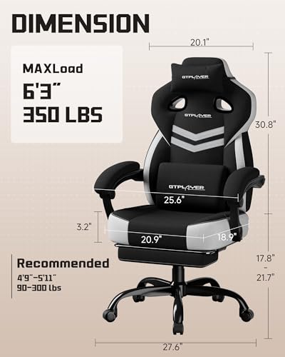 Image of GTPLAYER Gaming Chair for Adults, Ergonomic High Back Chair with Footrest | Big & Tall Computer Video Gaming Chair, Comfort Wide Seat with Lumbar Support for Big /Tall, Office /Home, Black&lightgray