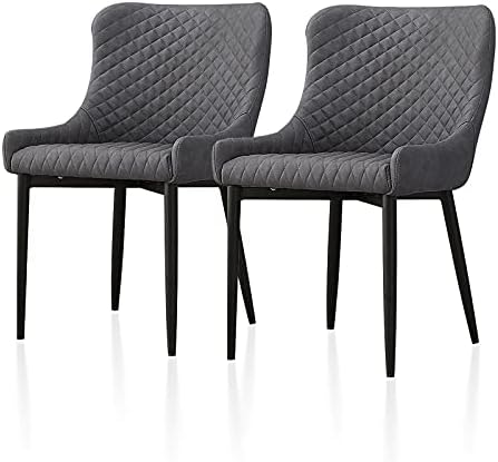 TUKAILAi 2PCS Dining Chairs Grey Faux Leather Upholstery Leisure Kitchen Chairs Armchair Tub Chairs with Padded Seat and Metal Legs Dining Living Room Lounge Reception Restaurant Furniture