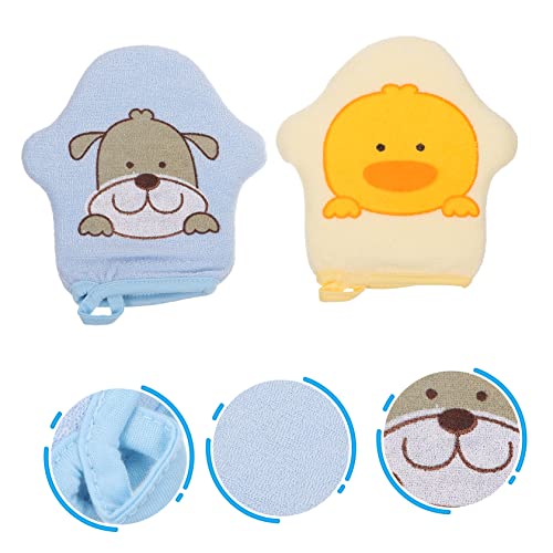 Image of Healifty 2Pcs Baby Bath Sponge Soft Cartoon Mitts for Kids Bathing Washcloths Exfoliating Body Scrubber Gentle Wash Gloves for Toddlers