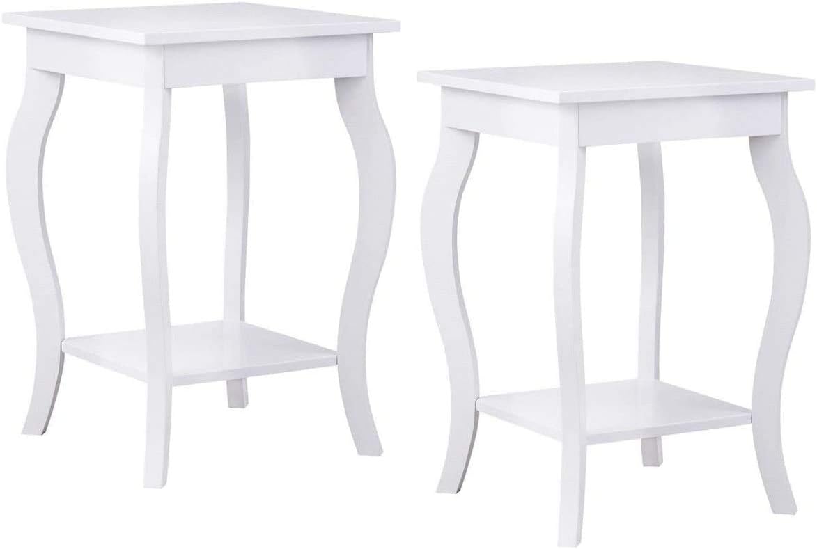 DORTALA End Table 16" W/Storage & Shelf Curved Legs Home Furniture for Living Room Accent Sofa Side Table Nightstand (2) (White)