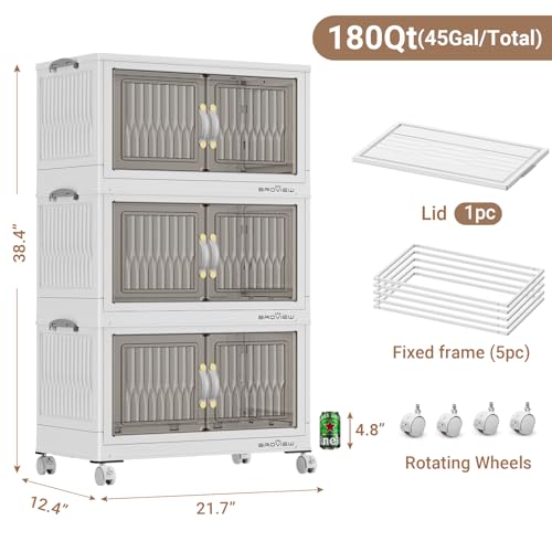 Image of BROVIEW 180Qt Stackable Storage Bins with Lid for Home Dorm, 3Pack White