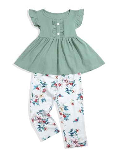 Image of Toddler Baby Girl Clothes Sleeveless Ruffle Dress Top Shirt Floral Pants Little Girls Spring Summer Outfits