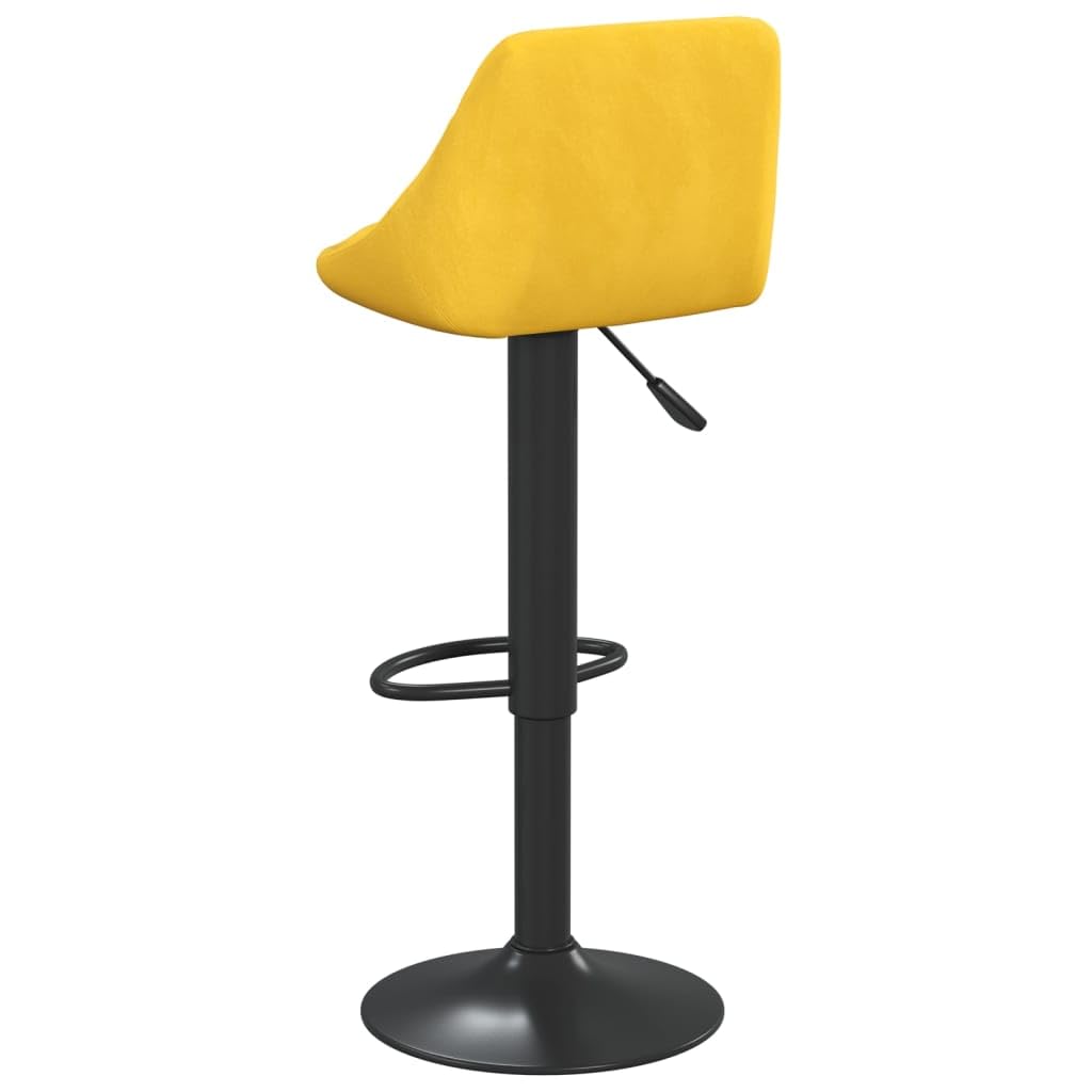 Taburete de bar de terciopelo amarillo mostaza con reposapiés y muelle de gas, altura regulable y giratorio 360 grados, estructura de acero negro con recubrimiento de polvo, taburete de cocina