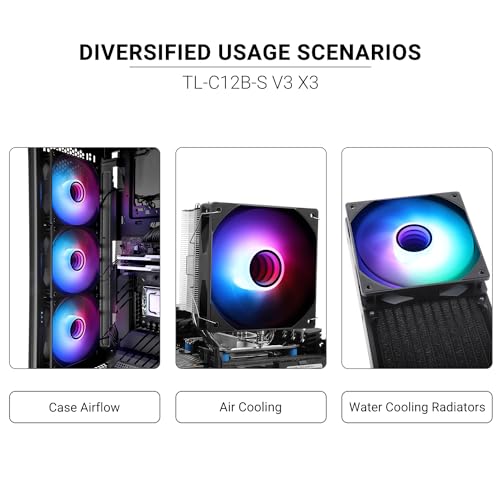 Image of Thermalright TL-C12B-S V3 CPU Fan 120mm Case Cooler Fan ARGB, 4pin PWM Connector Silent Computer Fan with S-FDB Bearing,Desktop Cooling Fan has ARGB Mirror Light Effect (3-Pack Fans)