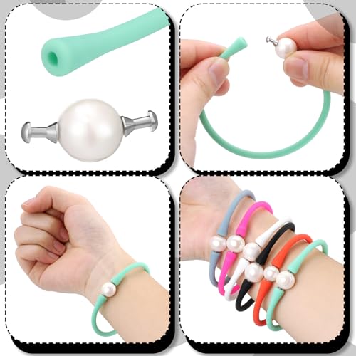 6 Pcs 9-11 mm Silicone Rubber Real Natural Freshwater Pearls Bracelets for Women Womens Charm Bangle Personalized Jewelry Silicone Bracelet Colored Dainty Stretch Mood Rubber Bands, 7.5 Inch4