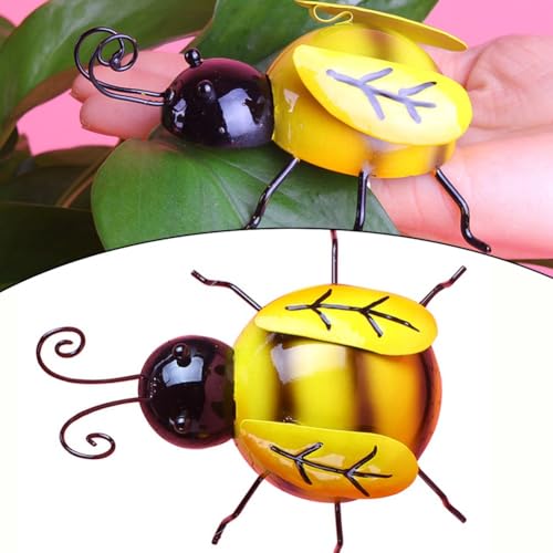 Niceminiwall Decoración de jardín de abeja de metal para decoración de pared al aire libre, figura de hierro amarillo, 11,5 x 9 x 4,5 cm, vibrante decoración de verano para el hogar y el jardín