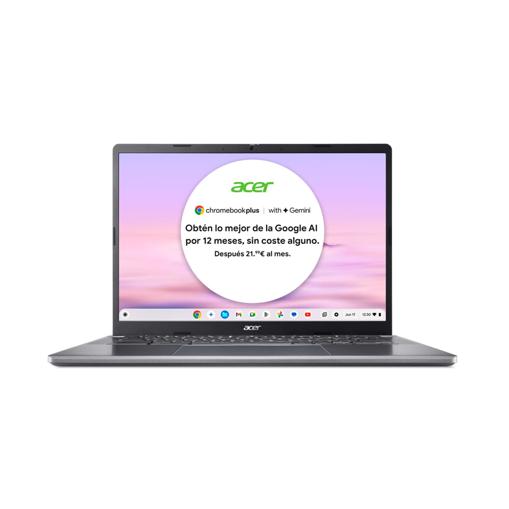 Acer Chromebook Plus 514 CB514-3H - Ordenador Portátil con Google IA 14" WUXGA IPS (AMD Ryzen 3 7320C, 8GB RAM, 128GB SSD, AMD Radeon Graphics, ChromeOS) Plata, Teclado QWERTY español