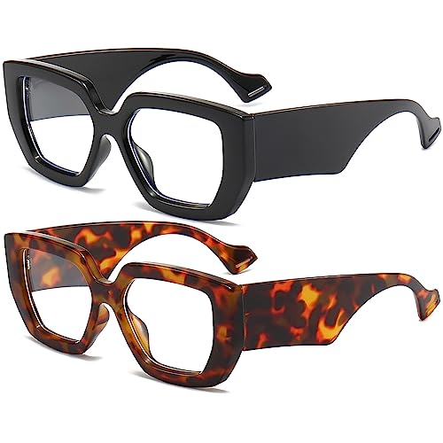 Image of AIEYEZO Thick Frame Blue Light Glasses Men Women, Fashion Square Computer Eyeglass Anti Eyestrain & Prevent Headache