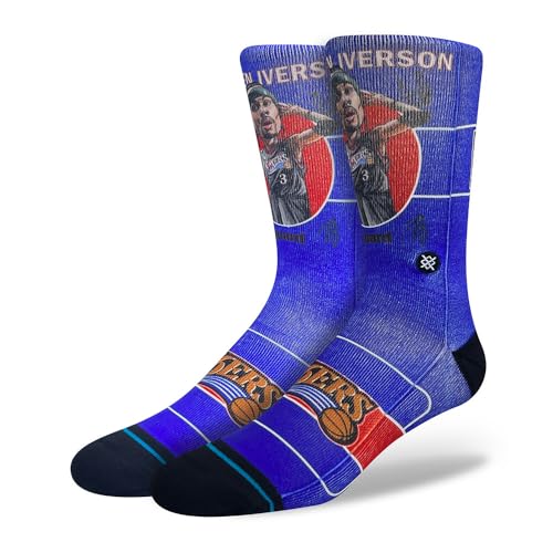 Men's Compatible With 76ers NBA Basketball Stance Retro Big Head Allen Iverson Socks - Size Large, Navy, One Size