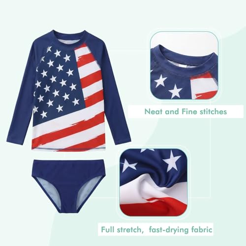 Image of Girls Two Piece Rash Guard Swimsuits Set Long Sleeve Bathing Suit with UPF 50+ Sun Protection Kids Sunsuits Swimwear Set
