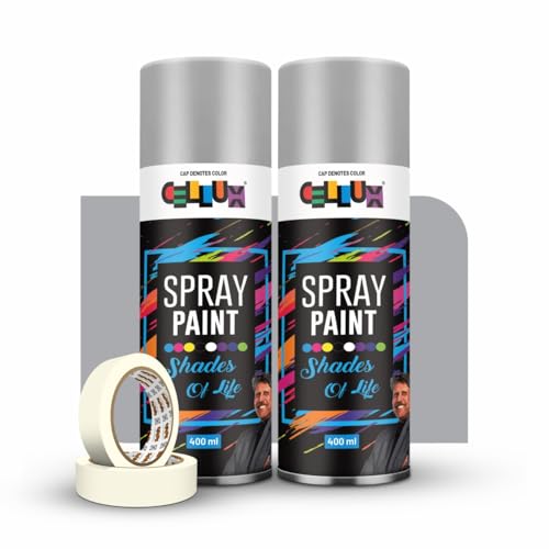 Image of Cellux 2X Ultra Cover Zinc Spray Paint | DIY, Quick Drying with Premium Gloss Finish for Metal, Wood, Wall & Other Surfaces - 400 ML - Pack of 2 with 2 Masking Tape Rolls