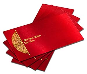 Brown Cloud Customised Exclusive Designer Satin Bright RED Shagun/Money/Gift Envelope/Cover/Lifafa for Gift/Festival with Personalized Text Message/Name/Photo (003) (Pack of 10)