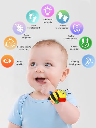 Image of Bloobloomax Baby Rattles Toys for 0-12 Month, Infant Girl Boy Toys for Babies 3-6 Months, Newborn Hand & Foot Toys for 0 to 9 Months, Baby Shower Gifts Set with Wrist Rattle Socks (Pink B-4PCS)