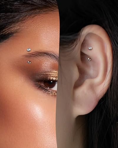 COCHARM Cute Titanium Rook Earrings 16g Silver Surgical Steel Rook Piercing Jewelry 6mm 8mm Eyebrow Rings Eyebrow Barbell Threaded Dainty Rook Bar Nickel Free2