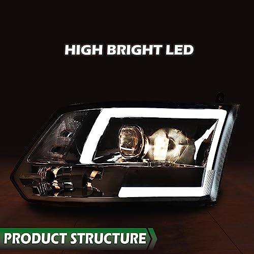 Image of GRAND ORANGE LED DRL Headlights Assembly, Compatible with 2009-2012 Dodge Ram 1500 2500 3500 Black Housing Head Lamps(Smoky lens Chrome Housing Clear Reflector)