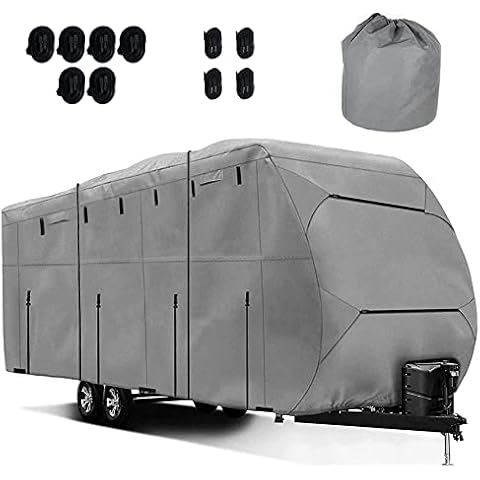 Travel Trailer RV Cover,Waterproof & Windproof Camper Cover Fits 22~25FT RV Trailer,Upgraded 420D Heavy Duty Polyester Oxford Durable, UV, Water Resistant RV Covers Cover