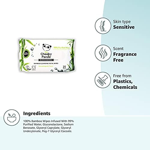 The Cheeky Panda Bamboo Facial Make Up Remover Wipes | Sustainable Face Wipes Eye Makeup Remover | Unscented Pack of 25 Face Wipes | 99% Purified Water