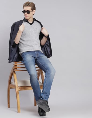 Image of Monte Carlo Off White Solid V Neck Sweater | Warm Woolen Pullover for Men | Soft Comfortable Knitted Winter Wear Sweater for Men's