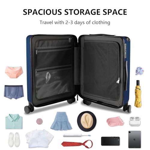 Carry On Luggage 22x14x9 Lightweight Airline-Approved with TSA Lock, 360° Silent Wheels, Wide Handle Business Travel Suitcase, Blue2