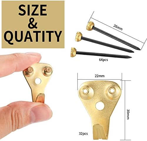 Bateya 32PCS Picture Hanging Hooks Picture Hooks for Hard Walls, Heavy Duty Mirror Hanging Hooks Kit Frame Hangers with Nails Support