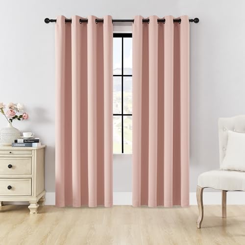 Image of HUTO Blackout Bedroom Curtains Panels 84 Inch - Energy Saving Thermal Insulated Privacy Protect Antique Copper Grommet Sun Block Drapes for Living Room, 1 Pair, 52 by 84 Inch, Blush Pink