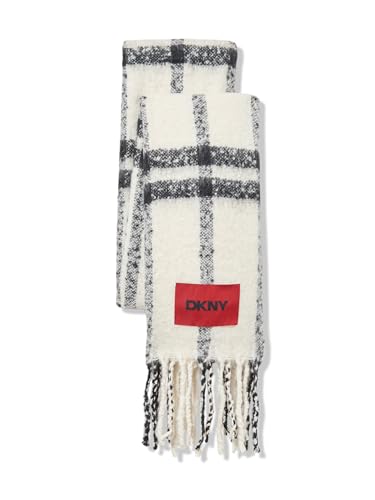 DKNY womens Plaid Fluffy Blanket Scarf With Eyelash Fringe