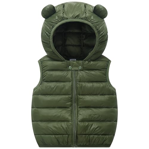 Image of AIWUHE Baby Boys Girls Hooded Puffer Vest Winter Lightweight Sleeveless Bear Ears Zipper Up Jacket Down Vest Coat Vests Kids
