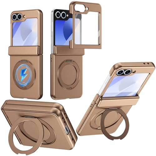 Coque Samsung Z Flip 6 robuste or avec anneau rotatif anti-chute et anti-trace