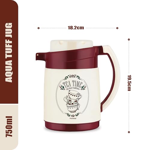 Image of Trueware Aqua Jug Insulated Flask - 750 Ml | Insulated Tea Pot Kettle Inner Steel Outer Plastic | Hot & Cold | Food Grade Plastic | Lightweight BPA-Free | Wide Mouth Design | Ideal for Office, Travel