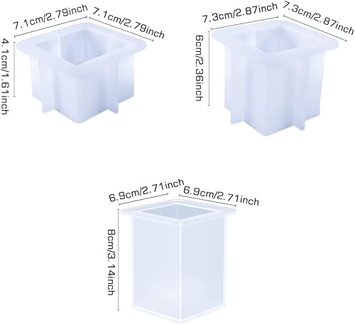 Miniatura 4 de FineInno Moldes de resina para candelabros cuadrados de 3 tamaños, moldes de silicona para candelabros rectangulares, moldes de vela de té
