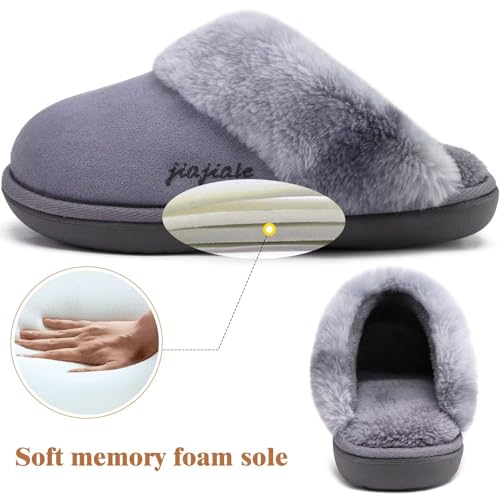 Image of jiajiale Women's Memory Foam Slippers Ladies Slip On Arch Support Suede Scuff Slipper Cozy Fuzzy Faux Fur Winter House Shoes Indoor Outdoor