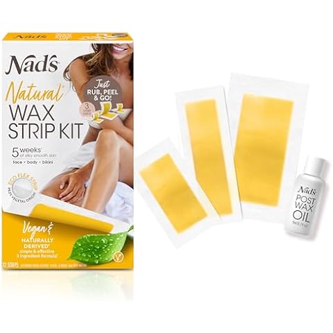 Nad's Natural Hair Removal Kit - 6 Face Strips, 20 Body Strips, 6 Bikini Strips + Post-Wax Oil for All Skin Types Cover