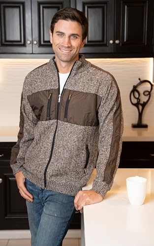 Gioberti Mens Full Zip Cardigan Patch Design Sweater with Flannel Lining3