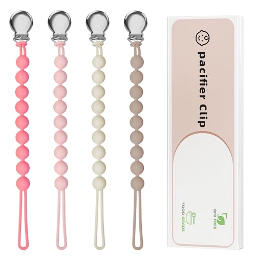 Image of Pacifier Clips for Baby Girls Boys - Loviomad Silicone Paci Clip for Philips Avent Soothie Binky Holder, Baby Newborn Essentials Shower Birthday Gift (4-Pack)