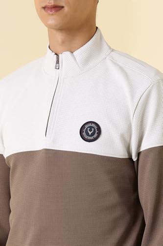 Image of Allen Solly Men's Cotton Blend Casual Sweatshirt with Half Zip and Straight Pocket