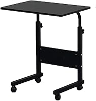 Vista 10 de HomVent Mesa de TV ajustable con ruedas, mesa lateral para aperitivos con ruedas, mesa portátil en forma de C, mesa de mesa móvil de madera