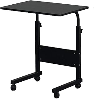 HomVent Adjustable TV Tray Table Rolling Sofa Side Snack Table with Wheels Portable C-Shape Dinner Tray Tables Mobile Wooden Laptop Desk Beside Couch Bed (Black-23.6" Wx15.7 D)
