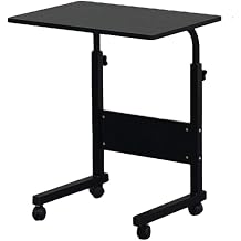 23.62 inch Side Mobile Table, Computer Desk with Wheels Height Adjustable Rolling Potable Laptop Cart, C-Shaped Bed Couch End Tables with Edge Stopper for Living Room Bedroom, Black