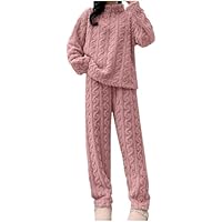 Generisch Pijama para mujer de franela de cuello redondo, dos