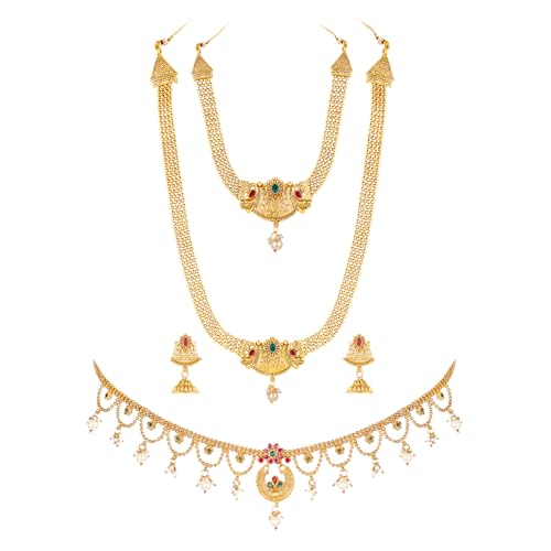 Image of Peora Gold Plated Bridal Jewellery Set with Kamarband Gift for Women Indian Traditional Ethnic Wedding