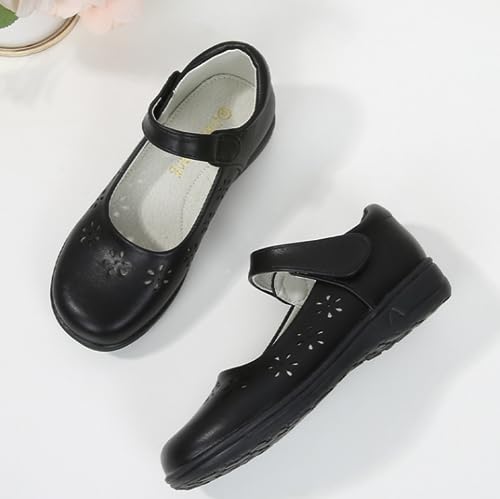 Girls PU Leather Mary Jane Flats School Uniform Strap Hollow Flower Dress Shoes for Toddler/Little Kid/Big Kid2