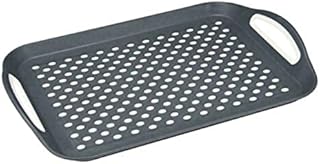 Set of 2 x Anti-Slip Top and Bottom Plastic Serving Tray with High Grip Rubber Surface Non-Slip Padded Base and with Handles Easy Grip Handles Ideal for All Homes Grey