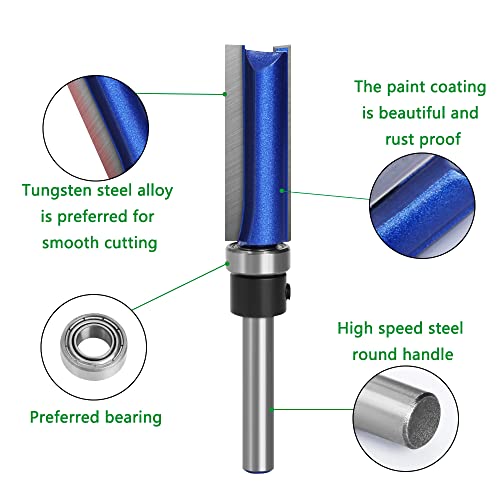 Trvoxviq Flush Trim Pattern Router Bits, 1/4" Shank Straight Flush Trim Tools Template Milling Cutter CNC Bit(4Pcs) - Image 3