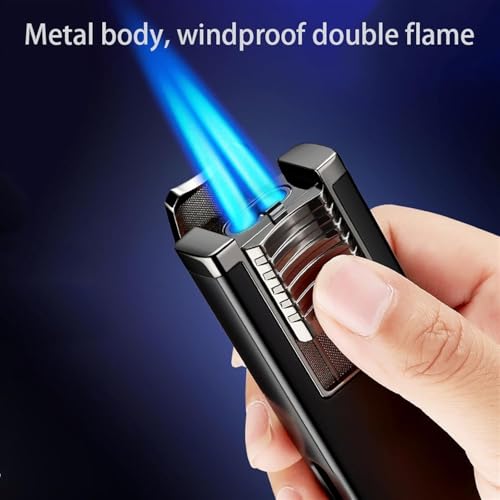 Encendedor Antiviento de Llama Doble de Butano Plateado miniatura 2
