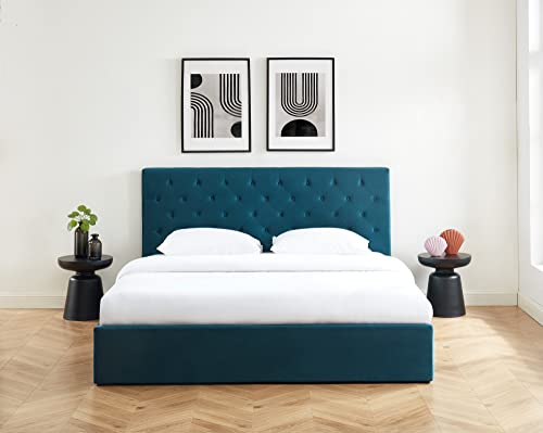 BAÏTA Hubert Lit Double avec Coffre, Bleu Canard, 180x200