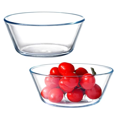 NUTRIUPS Kleine Glasschale Set 2, 800ml Dessertschalen glas，Glasschüssel, Gehärtetes Glas