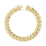 Nuragold 14k Real Yellow Gold Miami Cuban Link 9mm Chain Bracelet (7'-9') Italian Jewelry for Men - 8'