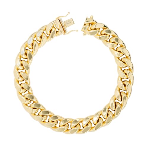 Nuragold 14k Real Yellow Gold Miami Cuban Link 9mm Chain Bracelet (7